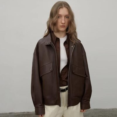 "Loveless Muse" Brown Retro Genuine Leather Jacket Women's Motorcycle Sheep Leather Jacket Short