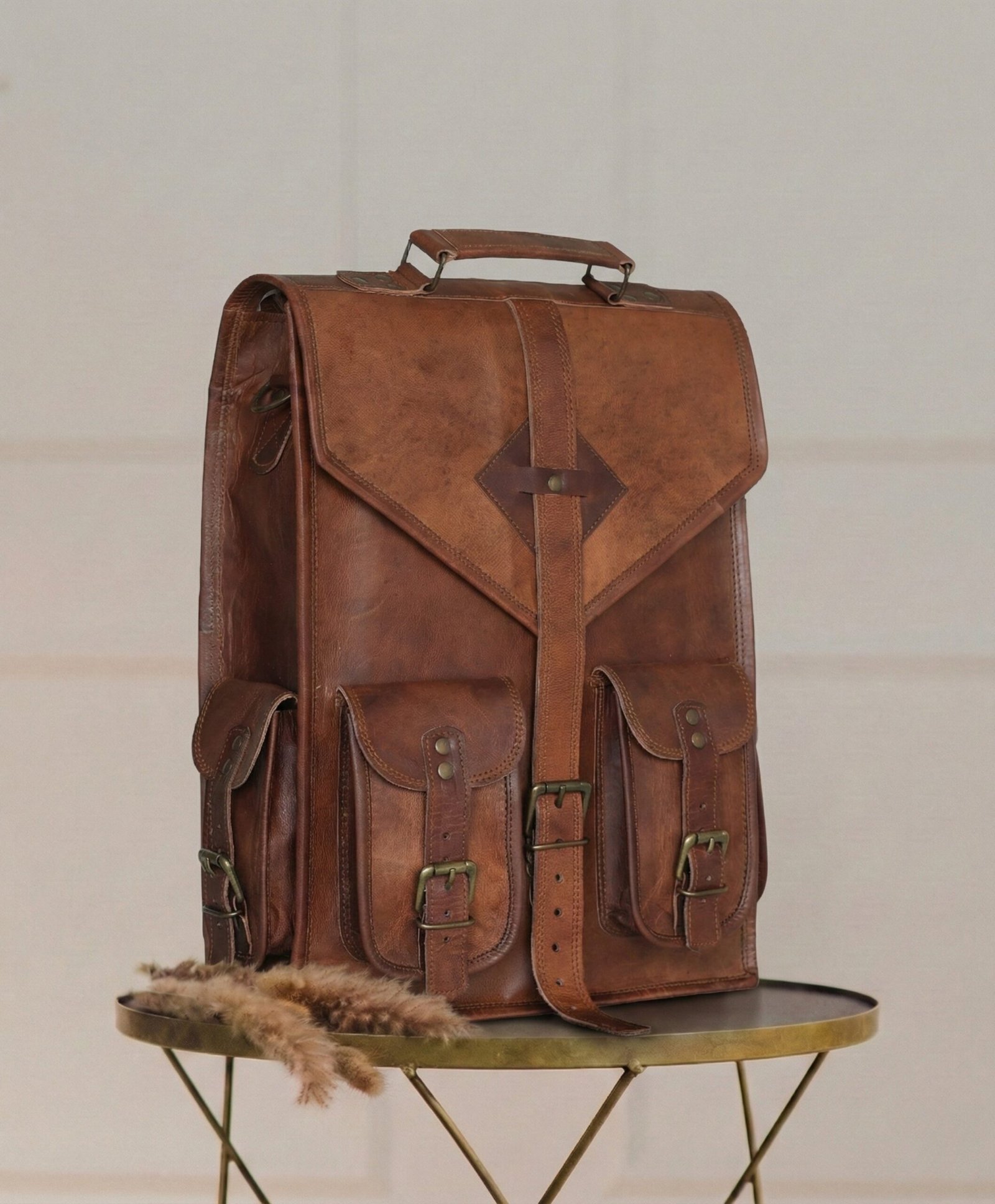 Earth Brown Handmade Leather Backpack - Image 2