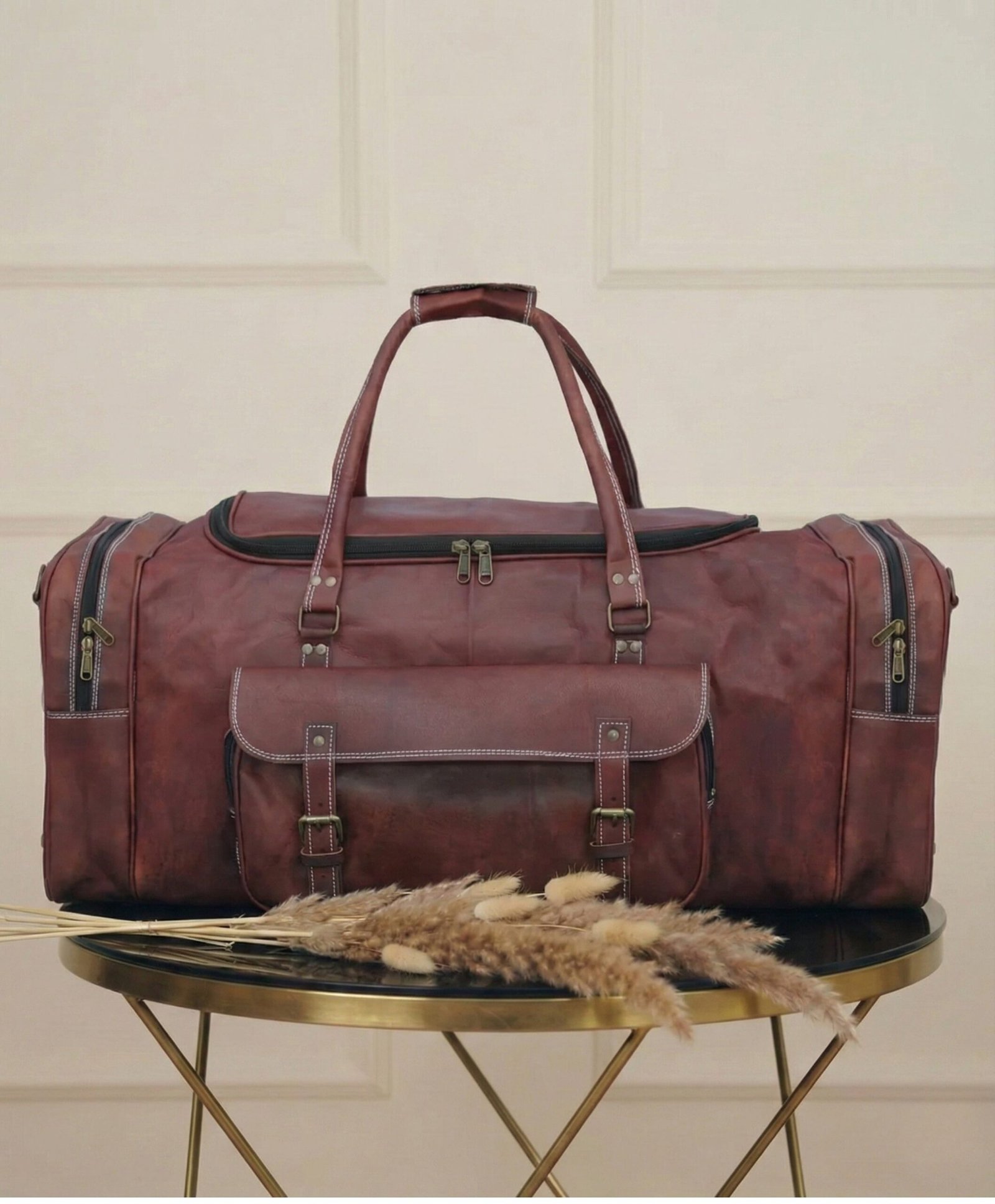 Vintage Brown duffle leather bag - Image 2