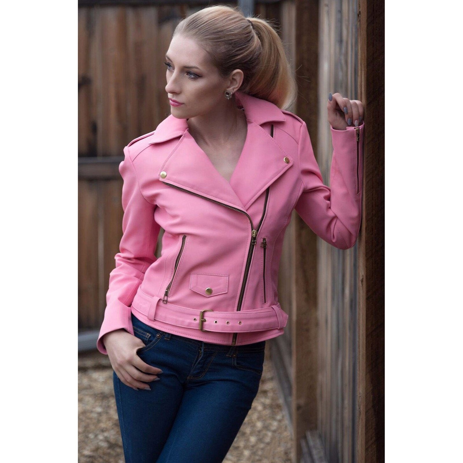 Becca Womens Pink Leather Jacket - Image 13