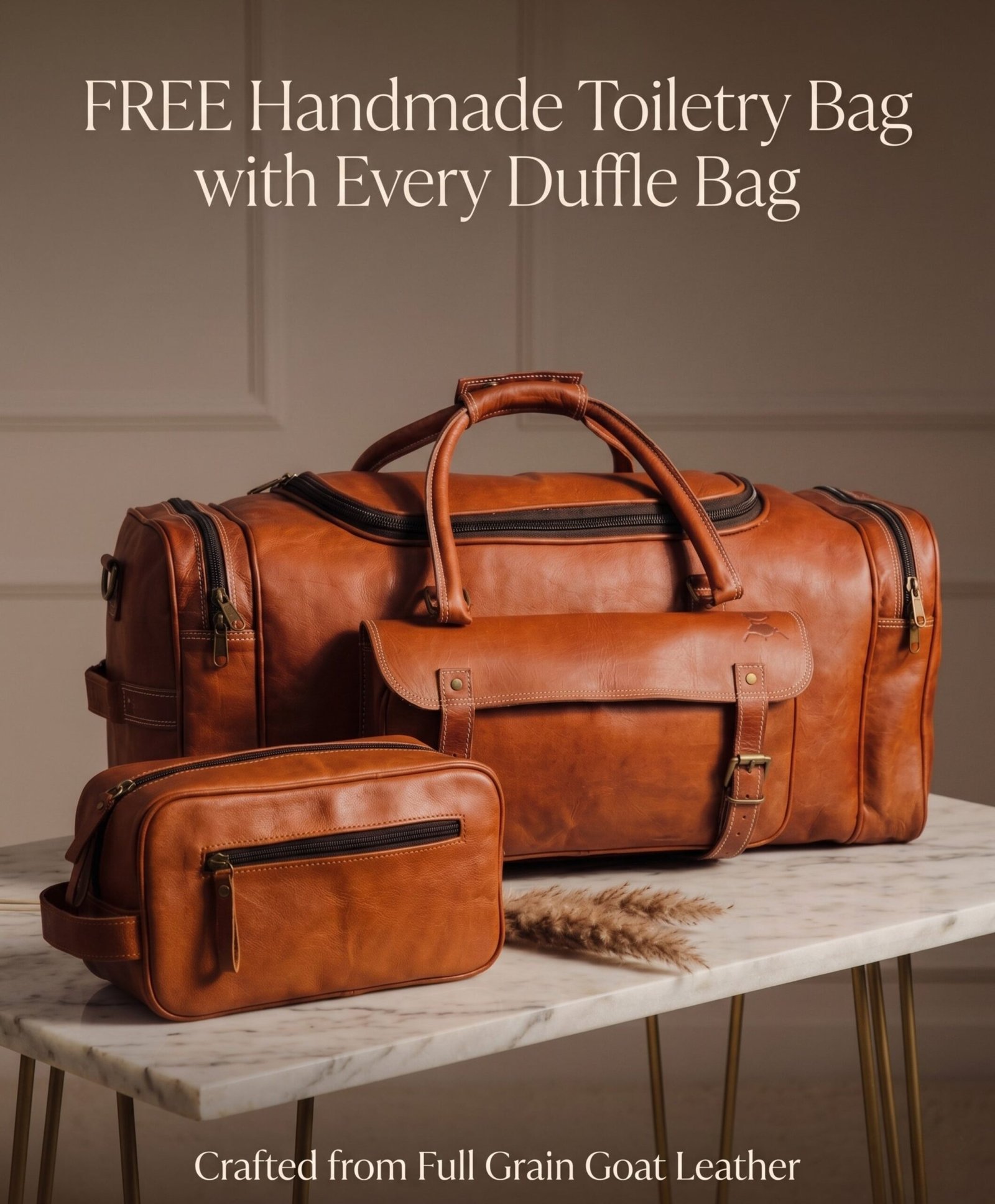 Classic Brown duffle leather bag - Image 3