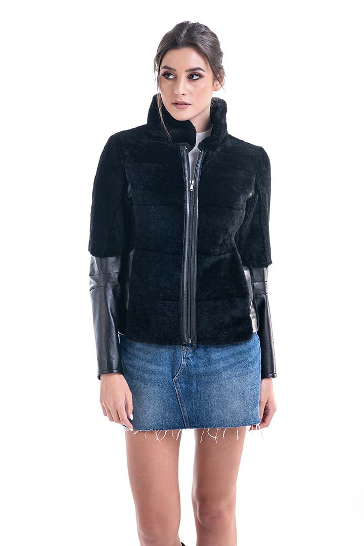 Black Lamb Shearling Leather Jacket - Image 2