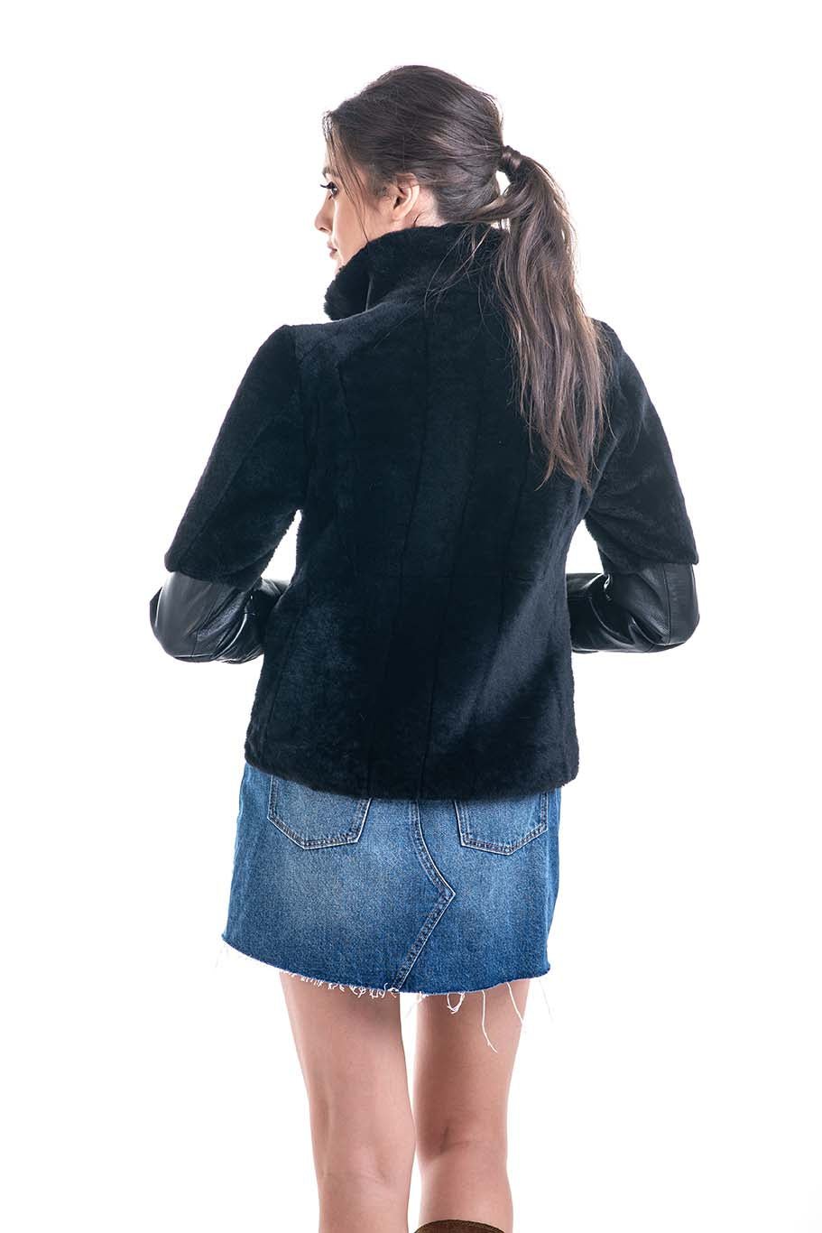 Black Lamb Shearling Leather Jacket - Image 3