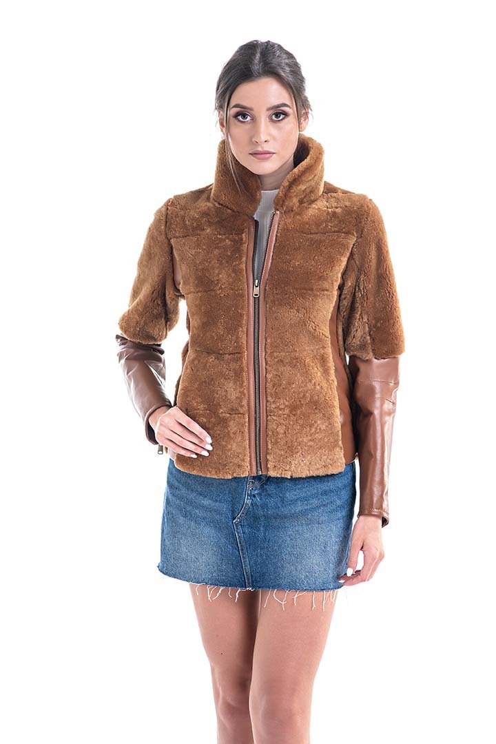 Deep Amber Shearling Leather Jacket - Image 5