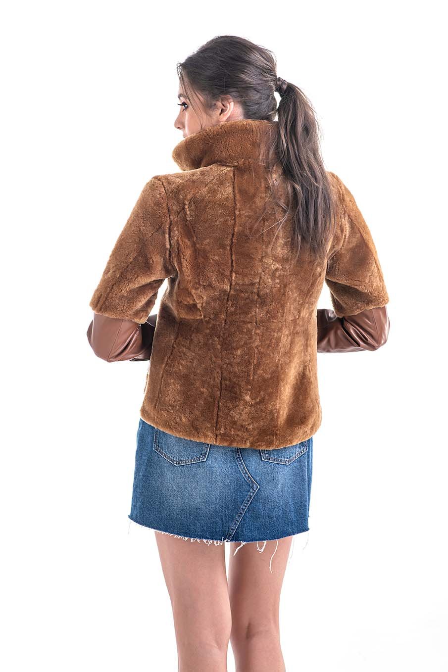 Deep Amber Shearling Leather Jacket - Image 3