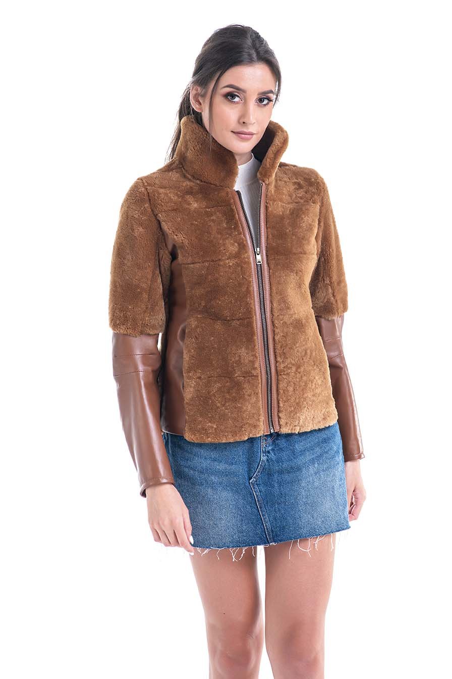 Deep Amber Shearling Leather Jacket - Image 2