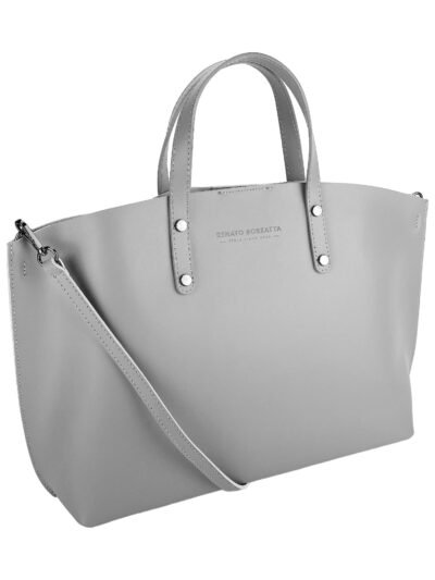 RB1024F | Women's Hand Bag in Genuine Leather Made in Italy with removable shoulder strap. Large removable internal bag. Polished Gunmetal Accessories - Grey color - Dimensions: cm 48x31x11