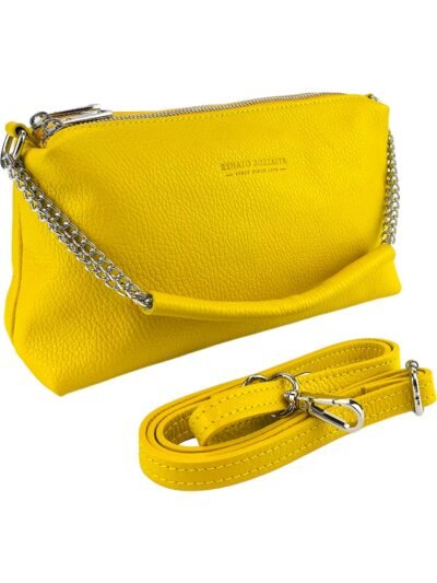 RB1025R | Women's Hand Bag with double zipper in Genuine Leather Made in Italy. Adjustable leather shoulder strap. Polished Nickel hardware - Yellow color - Dimensions: 26 x 14 x 9 cm.