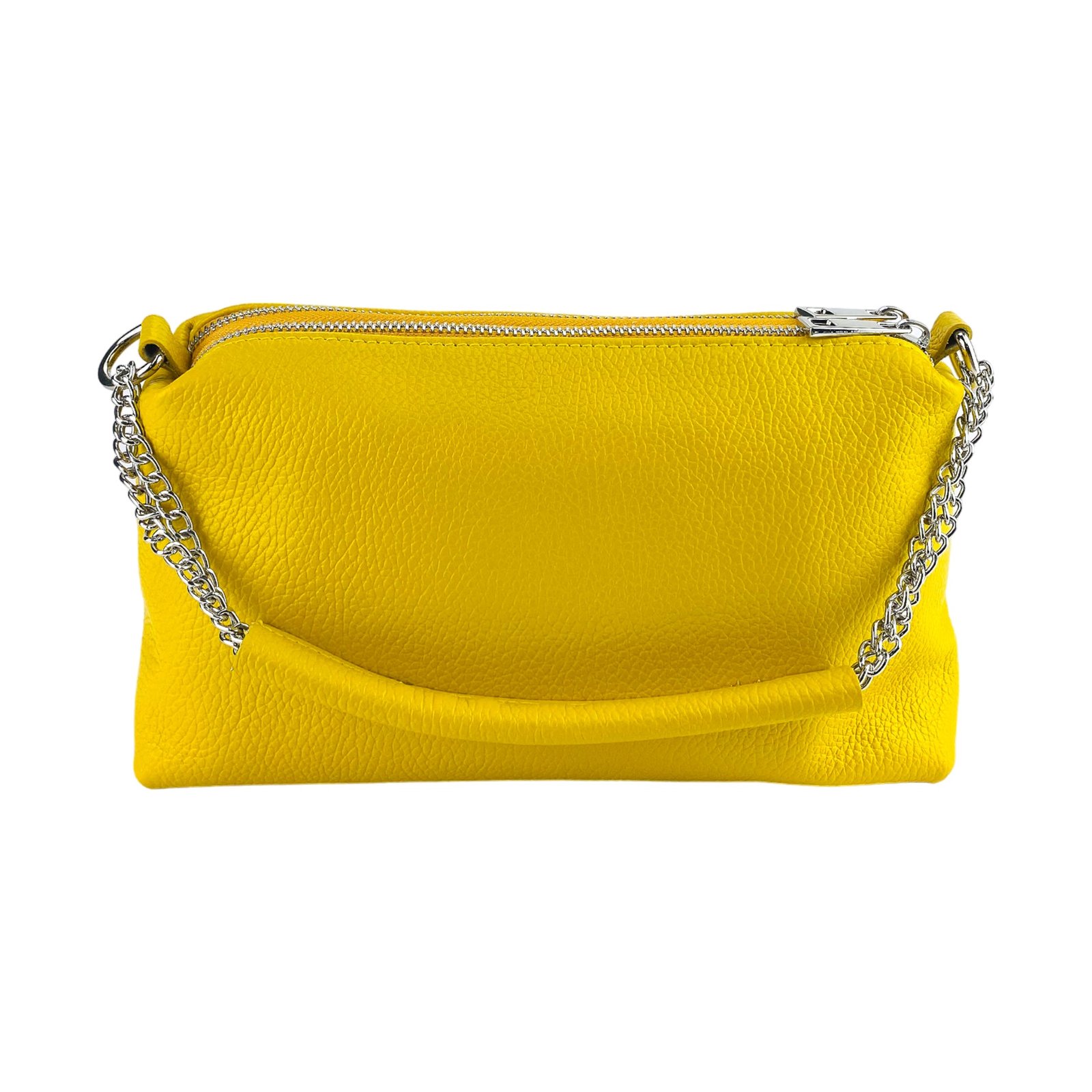 RB1025R | Women's Hand Bag with double zipper in Genuine Leather Made in Italy. Adjustable leather shoulder strap. Polished Nickel hardware - Yellow color - Dimensions: 26 x 14 x 9 cm. - Image 5