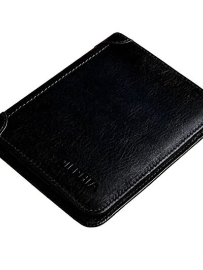 Black Genuine Leather Retro Business Wallet - Short Card Holder & Coin Purse