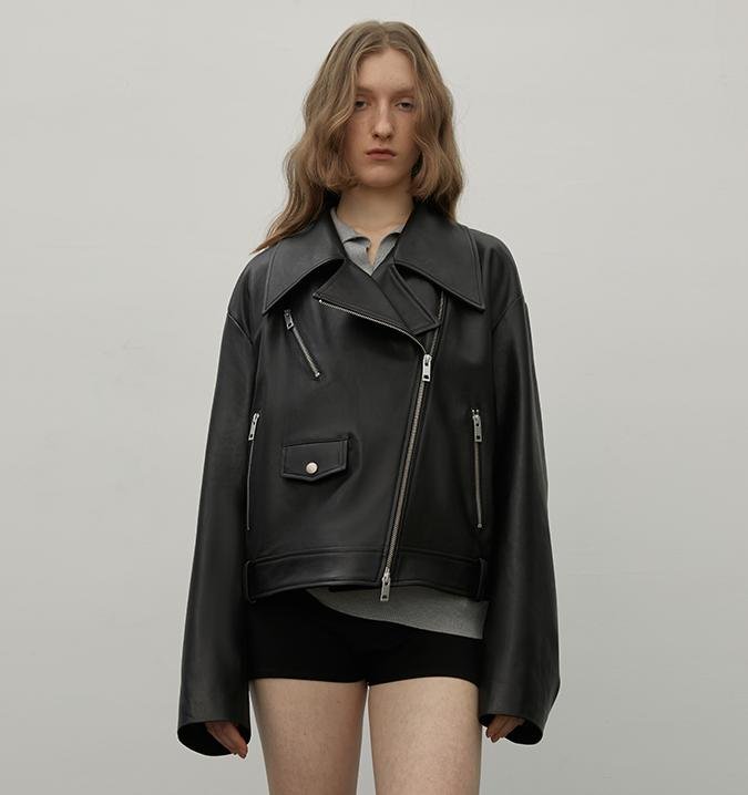 "Retro Film" Motorcycle Sheep Leather Jacket Women's Genuine Leather Jacket - Image 10