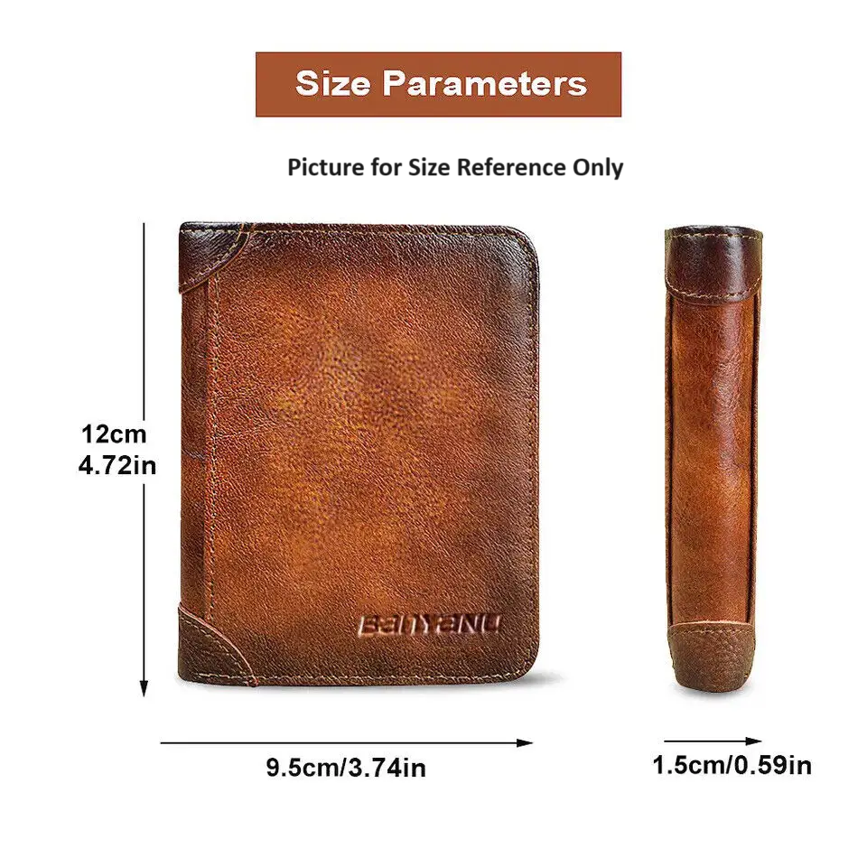 Black Genuine Leather Retro Business Wallet - Short Card Holder & Coin Purse - Image 3
