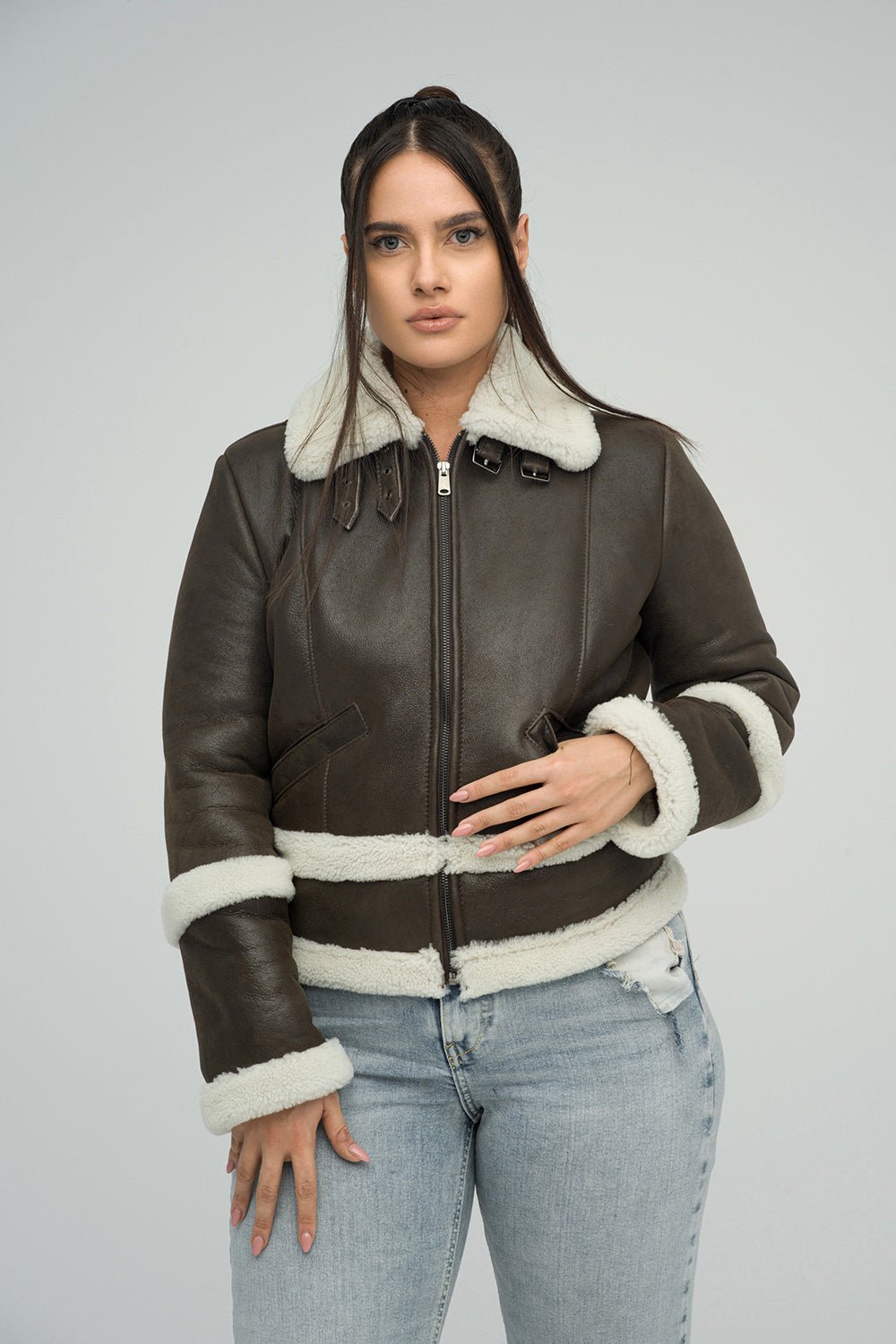 Brown Merino Shearling Leather Jacket - Image 2