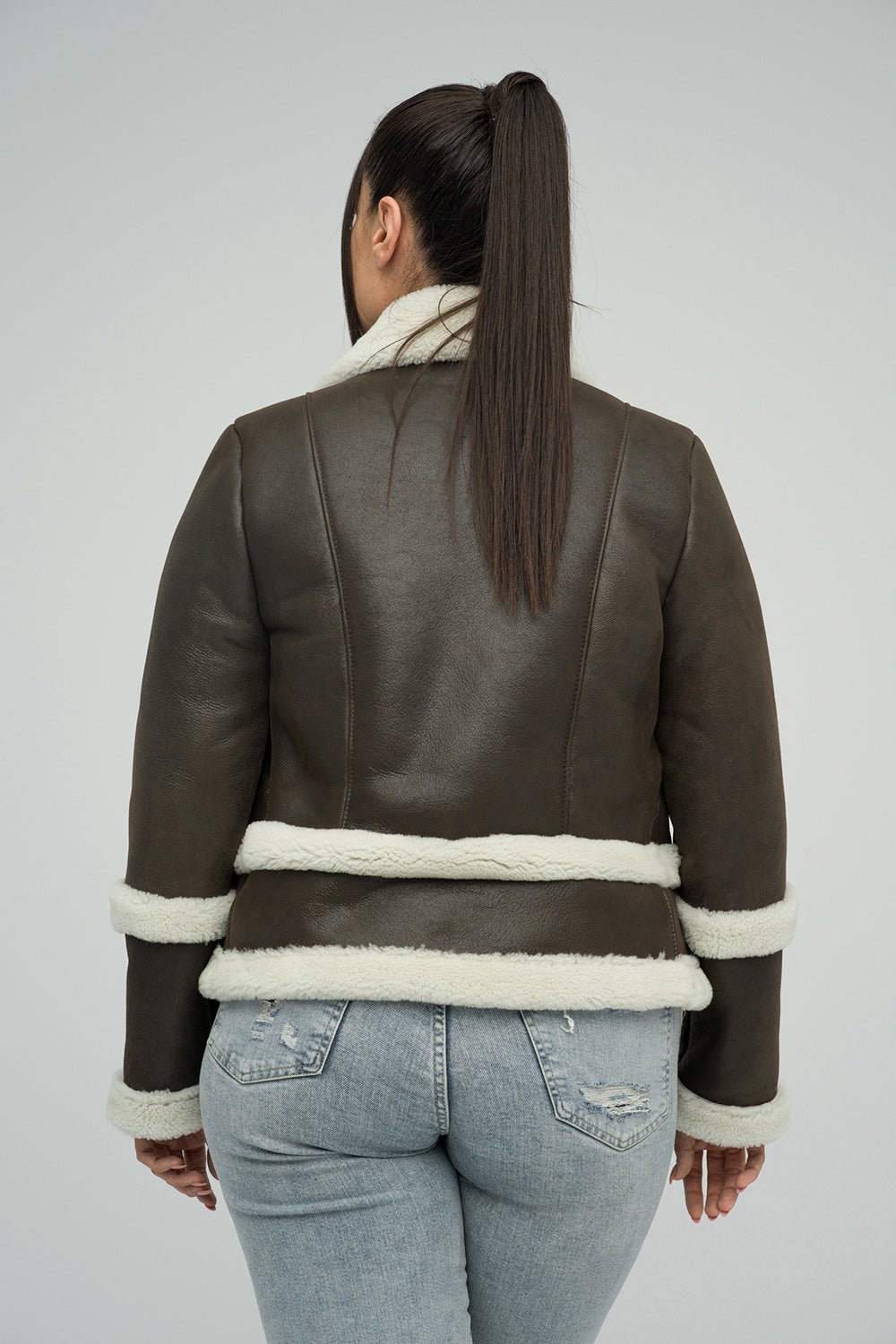 Brown Merino Shearling Leather Jacket - Image 3