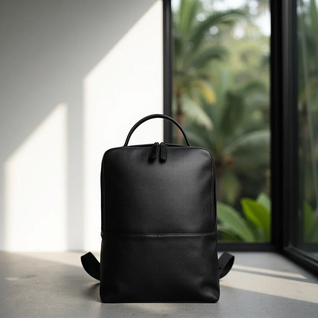 Skald Black Pebbled Leather Backpack | Slim Black Leather Backpack - Image 4