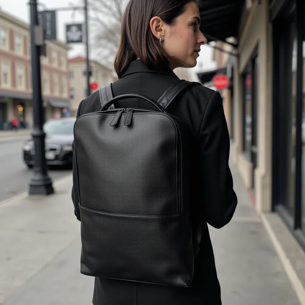 Skald Black Pebbled Leather Backpack | Slim Black Leather Backpack - Image 3