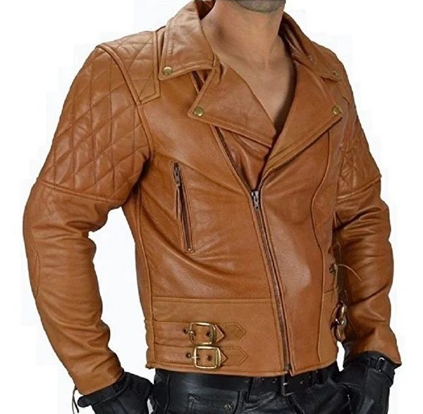 Biker Jacket Men’s Motorcycle Quilted Leather Jacket - Image 2