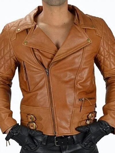 Biker Jacket Men’s Motorcycle Quilted Leather Jacket