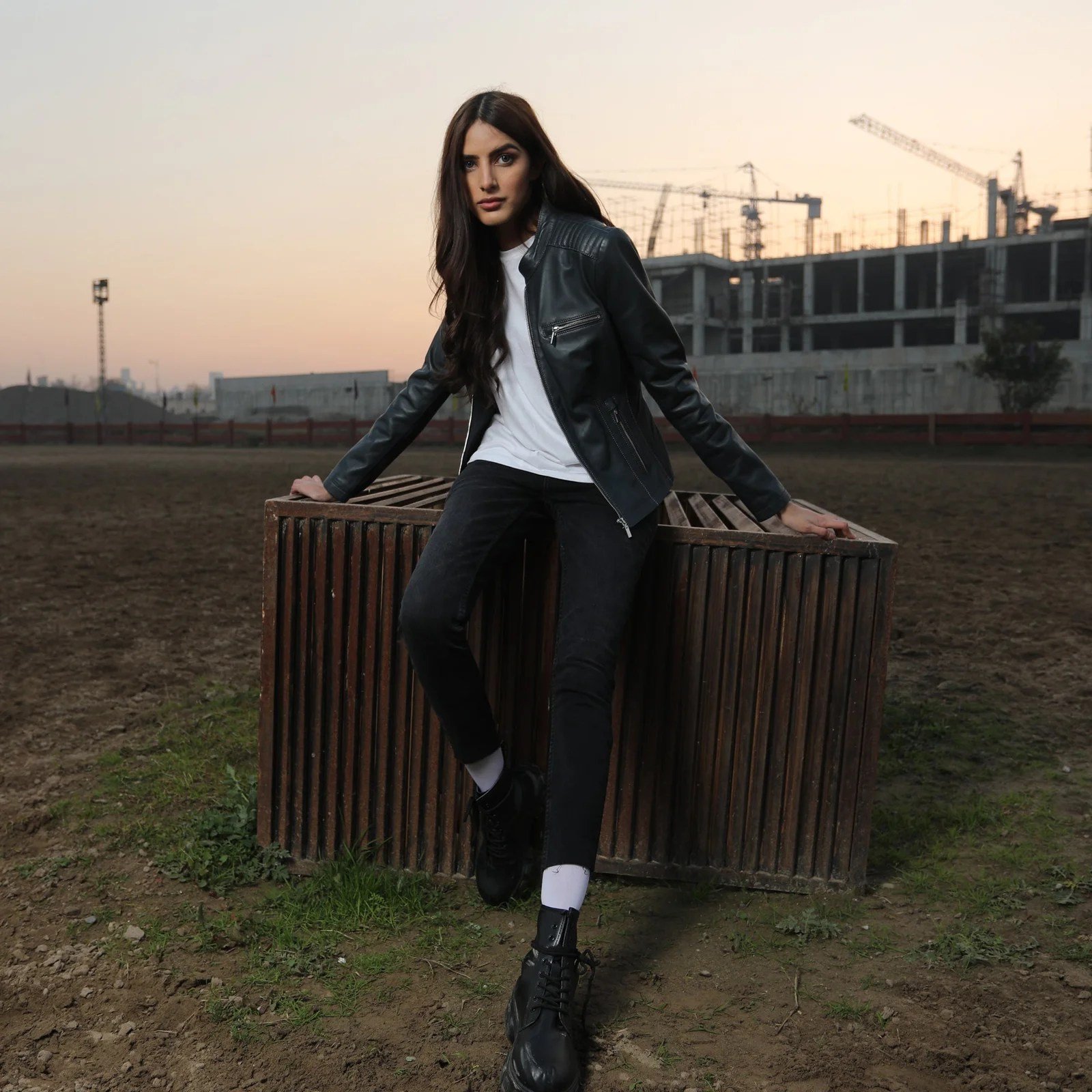 Black Leather Biker Jacket - Image 2