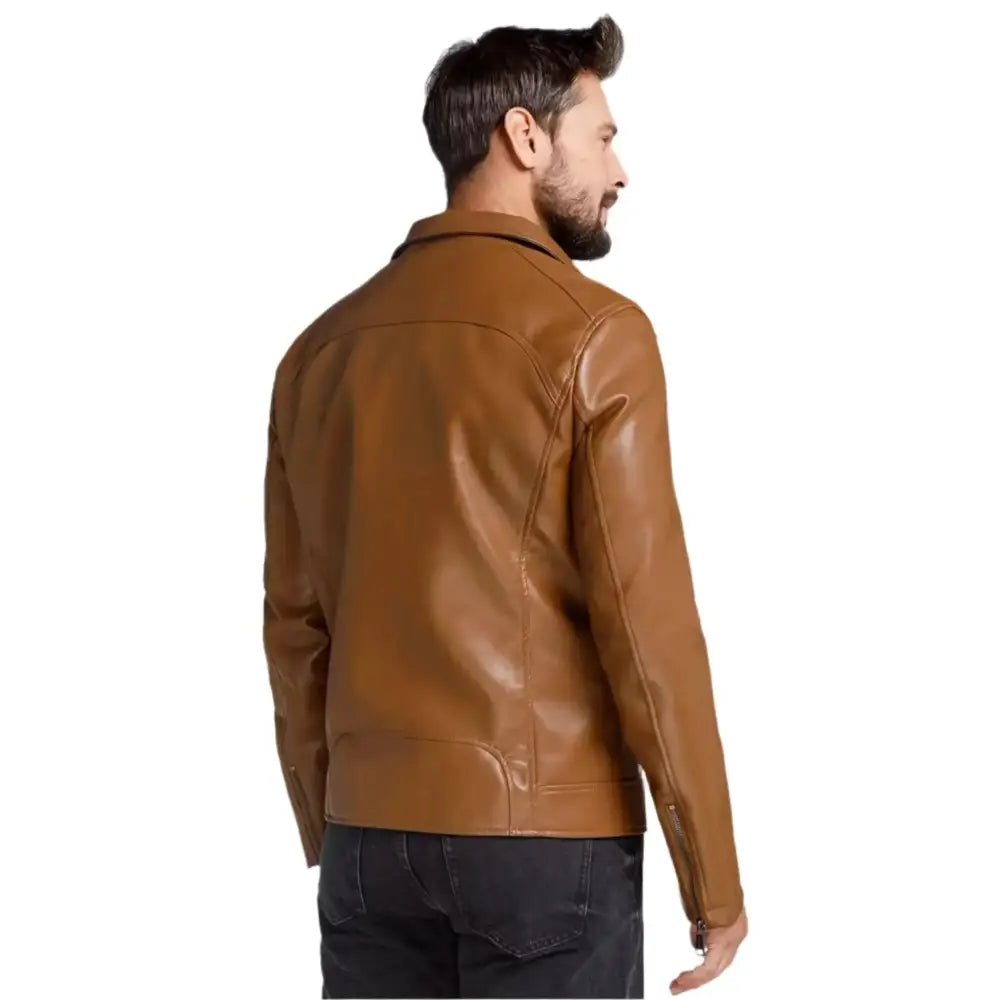 Men’s Brown Leather Motorcycle Jacket - Image 4