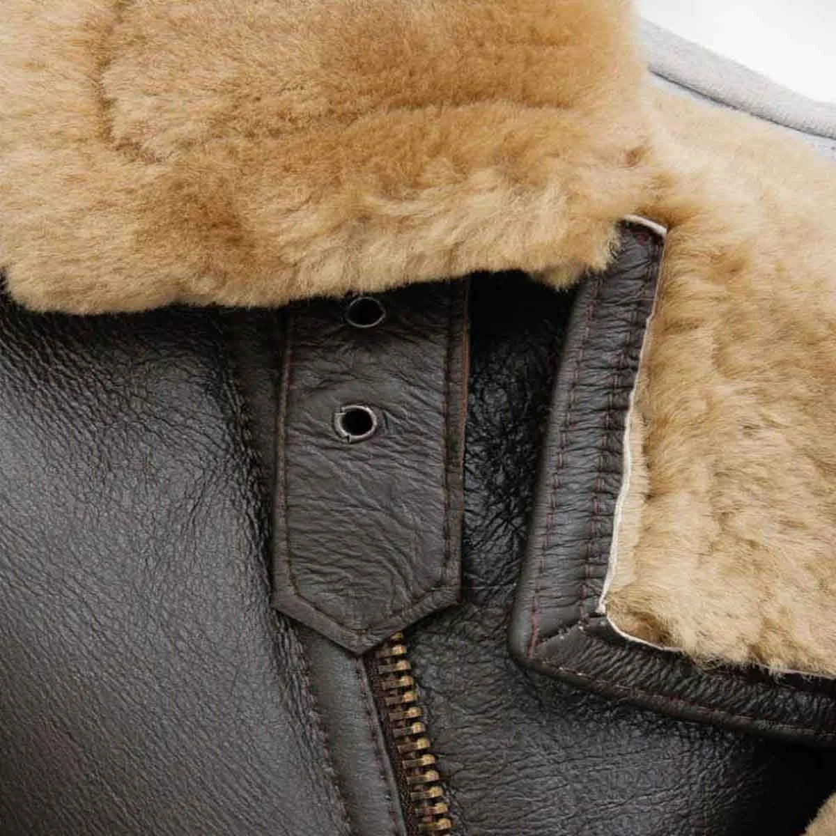 Mens Brown Shearling Leather Jacket - Image 3
