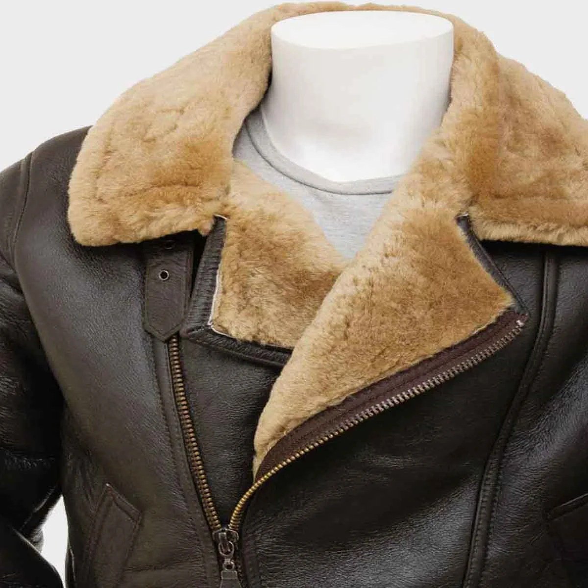 Mens Brown Shearling Leather Jacket - Image 2