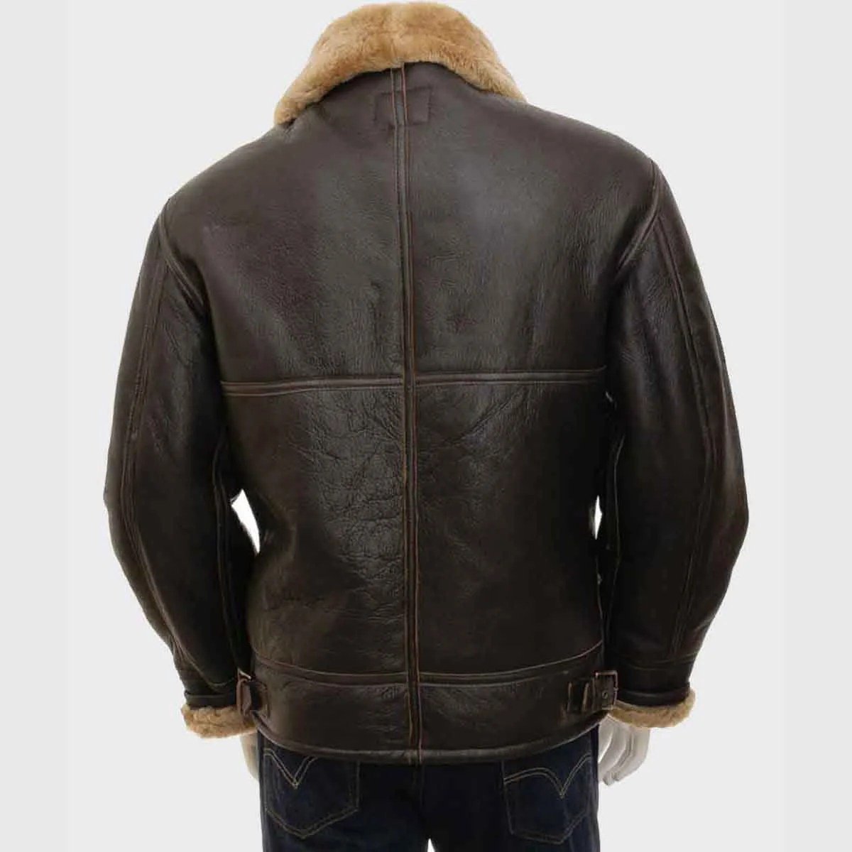 Mens Brown Shearling Leather Jacket - Image 4