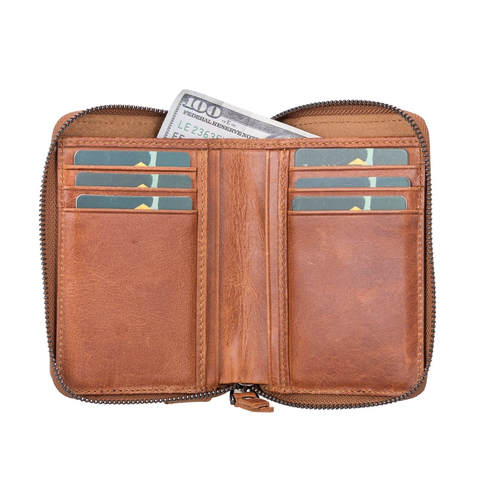 Powell Handmade Unisex Leather Wallet with Zippered Compartment - Image 2