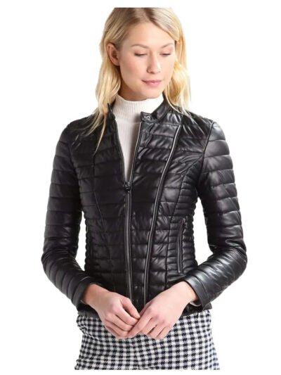 Women’s Bomber Bubble Leather Jacket